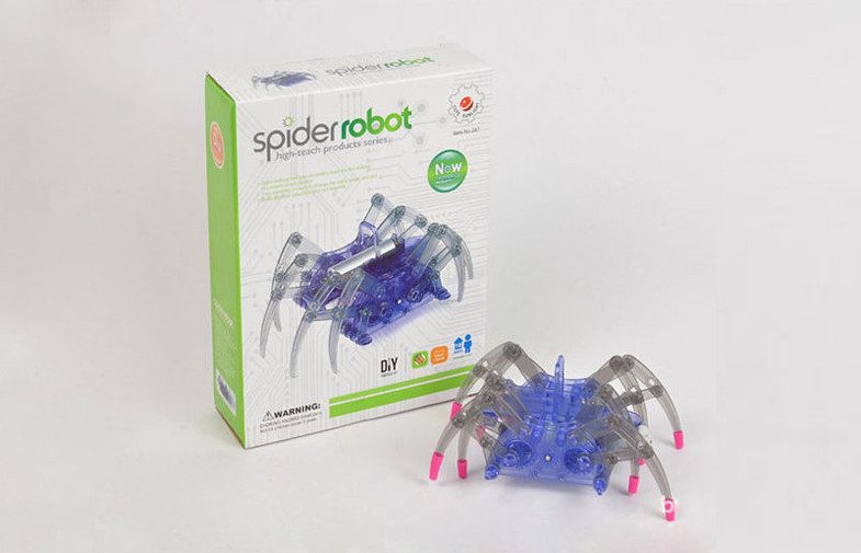 Het blauwe Intelligente Onderwijsspeelgoed van de Spinrobot DIY voor Jonge geitjes